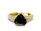 Yellow gold Fancy Black Heart Cut Diamond Split Shank Engagement Ring with Pavé Band
