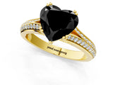 Yellow gold Fancy Black Heart Cut Diamond Split Shank Engagement Ring with Pavé Band_1