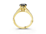 Yellow gold Fancy Black Heart Cut Diamond Split Shank Engagement Ring with Pavé Band_3