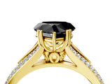 Yellow gold Fancy Black Heart Cut Diamond Split Shank Engagement Ring with Pavé Band_4