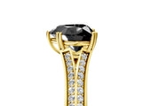 Yellow gold Fancy Black Heart Cut Diamond Split Shank Engagement Ring with Pavé Band_5