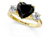 Yellow gold Fancy Black Heart Cut Diamond Three-Stone Engagement Ring with Prong Setting and Pavé Band_1