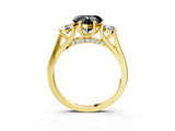 Yellow gold Fancy Black Heart Cut Diamond Three-Stone Engagement Ring with Prong Setting and Pavé Band_3