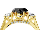 Yellow gold Fancy Black Heart Cut Diamond Three-Stone Engagement Ring with Prong Setting and Pavé Band_4