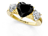 Yellow gold Fancy Black Heart Cut Diamond Three-Stone Ring with Four-Prong Setting and Classic Band_1