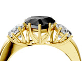Yellow gold Fancy Black Heart Cut Diamond Three-Stone Ring with Four-Prong Setting and Classic Band_4