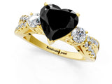 Yellow gold Fancy Black Heart Cut Diamond Three-Stone Ring with Pavé Split Shank and Four-Prong Setting_1