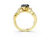 Yellow gold Fancy Black Heart Cut Diamond Three-Stone Ring with Pavé Split Shank and Four-Prong Setting_3