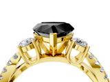 Yellow gold Fancy Black Heart Cut Diamond Three-Stone Ring with Pavé Split Shank and Four-Prong Setting_4