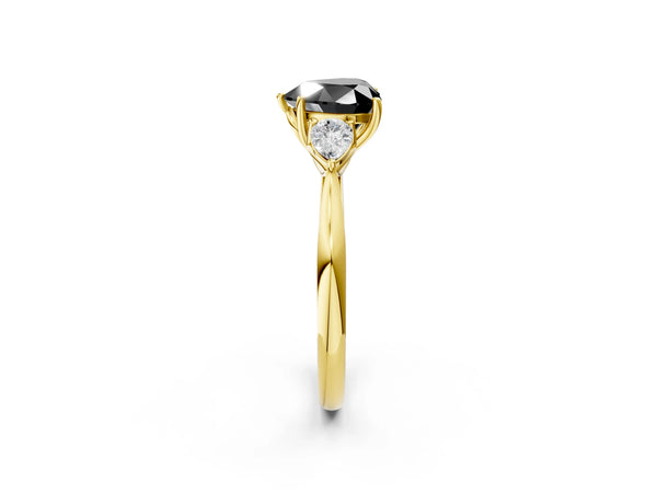 Yellow Gold Heart-Shaped Three Stone Pear Side Engagement Ring Setting for Black Center