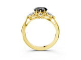 Yellow gold Fancy Black Heart Cut Diamond Three-Stone Ring with Pear Side Stones and Four-Prong Setting_27