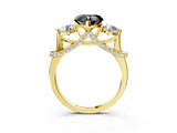 Yellow gold Fancy Black Heart Cut Diamond Three-Stone Ring with Prong Setting and Pavé Band_3
