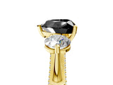 Yellow gold Fancy Black Heart Cut Diamond Three-Stone Ring with Prong Setting and Pavé Band_5