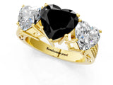 Yellow gold Fancy Black Heart Cut Diamond Three-Stone Ring with Prong Setting and Textured Band_13