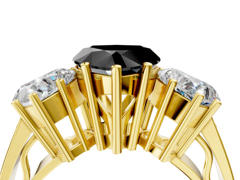 Yellow gold Fancy Black Heart Cut Diamond Three-Stone Ring with Prong Setting and Textured Band_16