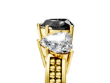 Yellow gold Fancy Black Heart Cut Diamond Three-Stone Ring with Prong Setting and Textured Band_17