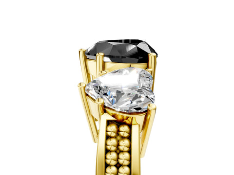 Yellow gold Fancy Black Heart Cut Diamond Three-Stone Ring with Prong Setting and Textured Band_17