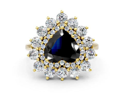 Yellow gold Fancy Black Heart Cut Halo Cluster Diamond Ring with Pave Band and Four-Prong Setting_12