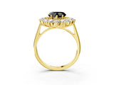 Yellow gold Fancy Black Heart Cut Halo Cluster Diamond Ring with Pave Band and Four-Prong Setting_15
