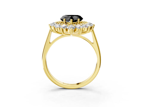 Yellow gold Fancy Black Heart Cut Halo Cluster Diamond Ring with Pave Band and Four-Prong Setting_15