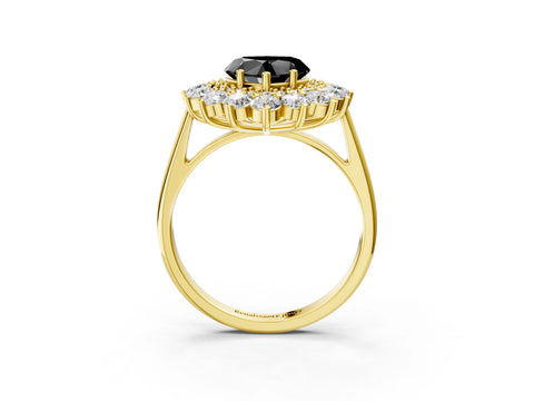 Yellow gold Fancy Black Heart Cut Halo Cluster Diamond Ring with Pave Band and Four-Prong Setting_3