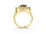 Yellow gold Fancy Black Heart Cut Halo Diamond Cluster Ring with Marquise and Round Stones on a White Gold Band with Prong Setting_3
