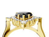 Yellow gold Fancy Black Heart Cut Halo Diamond Cluster Ring with Marquise and Round Stones on a White Gold Band with Prong Setting_4