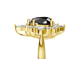 Yellow gold Fancy Black Heart Cut Halo Diamond Cluster Ring with Marquise and Round Stones on a White Gold Band with Prong Setting_5