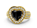 Yellow gold Fancy Black Heart Cut Halo Diamond Engagement Ring with Pave Split Shank and Four-Prong Setting