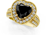 Yellow gold Fancy Black Heart Cut Halo Diamond Engagement Ring with Pave Split Shank and Four-Prong Setting_1