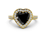 Yellow gold Fancy Black Heart Cut Halo Diamond Engagement Ring with Split Shank Band and Four-Prong Setting