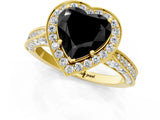 Yellow gold Fancy Black Heart Cut Halo Diamond Engagement Ring with Split Shank Band and Four-Prong Setting_1