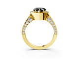 Yellow gold Fancy Black Heart Cut Halo Diamond Engagement Ring with Split Shank Band and Four-Prong Setting_3
