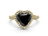Yellow gold Fancy Black Heart Cut Halo Diamond Pave Band with Prong Setting
