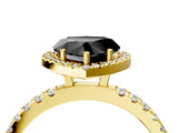 Yellow gold Fancy Black Heart Cut Halo Diamond Pave Band with Prong Setting_4