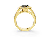 Yellow gold Fancy Black Heart Cut Halo Diamond Ring with Beaded Split Shank and Four-Prong Setting_3