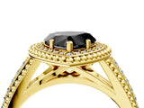 Yellow gold Fancy Black Heart Cut Halo Diamond Ring with Beaded Split Shank and Four-Prong Setting_4