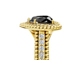 Yellow gold Fancy Black Heart Cut Halo Diamond Ring with Beaded Split Shank and Four-Prong Setting_5