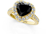 Yellow gold Fancy Black Heart Cut Halo Diamond Ring with Pavé Band and Three-Prong Setting_1