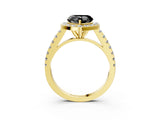 Yellow gold Fancy Black Heart Cut Halo Diamond Ring with Pavé Band and Three-Prong Setting_3