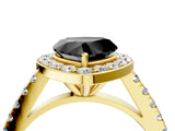 Yellow gold Fancy Black Heart Cut Halo Diamond Ring with Pavé Band and Three-Prong Setting_4