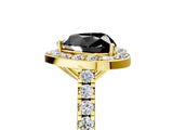 Yellow gold Fancy Black Heart Cut Halo Diamond Ring with Pavé Band and Three-Prong Setting_5
