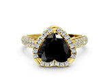Yellow gold Fancy Black Heart Cut Halo Diamond Ring with Pavé Band