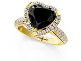 Yellow gold Fancy Black Heart Cut Halo Diamond Ring with Pavé Band_1