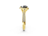 Yellow gold Fancy Black Heart Cut Halo Diamond Ring with Pavé Band_2