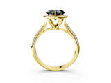 Yellow gold Fancy Black Heart Cut Halo Diamond Ring with Pavé Band_3