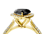 Yellow gold Fancy Black Heart Cut Halo Diamond Ring with Pavé Band_4