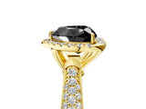 Yellow gold Fancy Black Heart Cut Halo Diamond Ring with Pavé Band_5