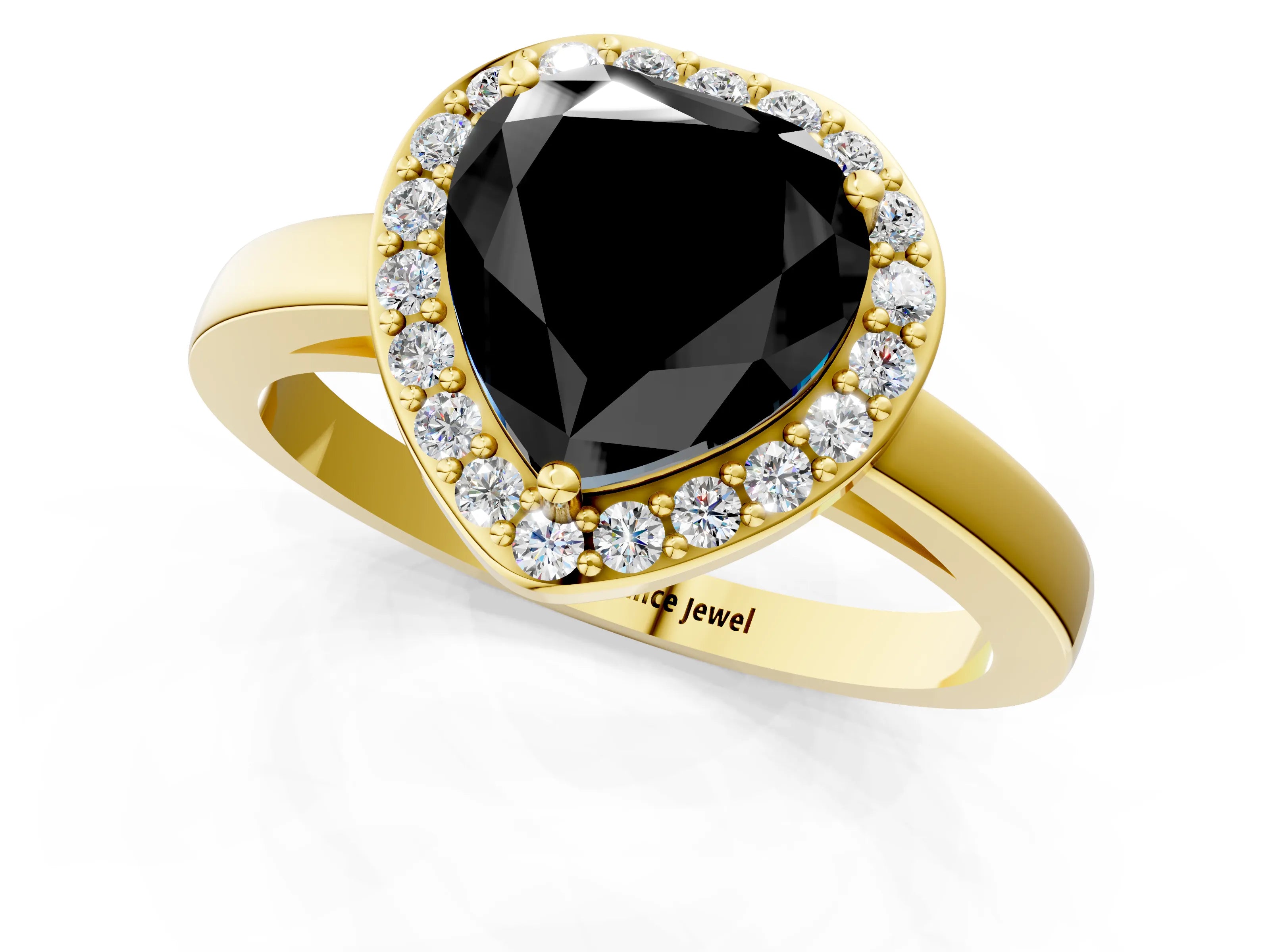 Yellow gold Fancy Black Heart Cut Halo Diamond Ring with Solitaire Band and Prong Setting_1