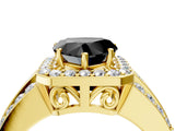 Yellow gold Fancy Black Heart Cut Halo Diamond Ring with Split Shank and Four-Prong Setting_4